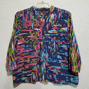 Multiples Jacket Womens XL Full Zip 3/4 Sleeve Mesh Sewn Colorful Ribbon